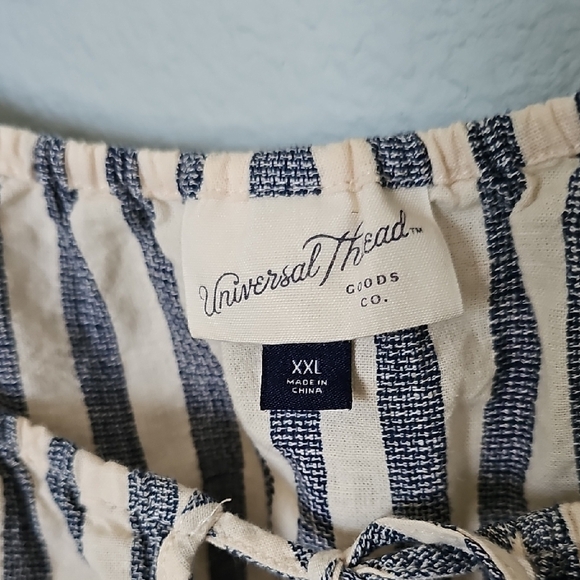 Universal Thread Navy White Linen Blend Milk maid Striped Puff Sleeve Dress XXL - Picture 3 of 14